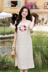 SONO - Đầm linen sát nách thêu vòng nguyệt quế