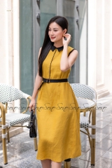 SONO - Đầm sơ mi sát nách linen viền màu