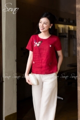 SONO - Áo linen thêu cánh bướm
