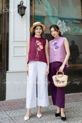 SONO - Áo linen sát nách vẽ búp sen