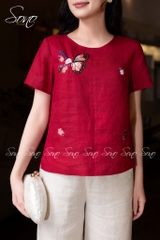 SONO - Áo linen thêu cánh bướm