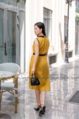 SONO - Đầm sơ mi sát nách linen viền màu