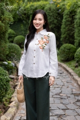 SONO - Áo sơ mi linen thêu hoa bên ngực