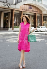 SONO - Đầm linen sơ mi thêu lá to