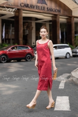 SONO - Đầm linen 2 dây thêu viền cổ