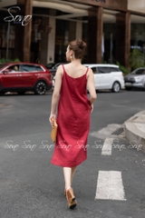 SONO - Đầm linen 2 dây thêu viền cổ