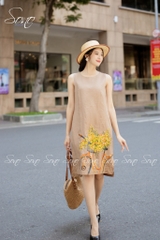 SONO - Đầm linen vẽ giỏ hoa xe đạp
