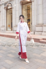 SONO - Áo dài trắng thêu hoa nhỏ màu đỏ