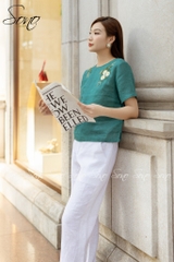 SONO - Áo linen thêu 3 hoa vai