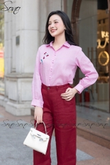 SONO - Áo sơ mi linen dài tay thêu chuồn chuồn