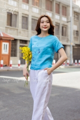 SONO - Áo linen có tay thêu chuồn chuồn