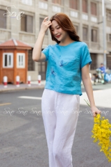 SONO - Áo linen có tay thêu chuồn chuồn