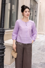 SONO - Áo linen tay dài thêu thiên nga