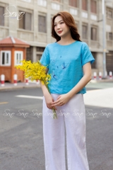 SONO - Áo linen có tay thêu chuồn chuồn