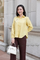 SONO - Áo sơ mi linen dài tay thêu chuồn chuồn