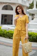 SONO - Bộ dài linen cổ lượn sóng