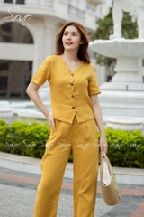SONO - Bộ dài linen cổ lượn sóng