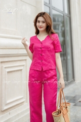 SONO - Bộ dài linen cổ lượn sóng