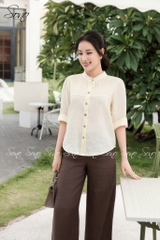 SONO - Áo linen xếp ly cổ tàu