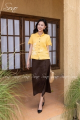 SONO - Áo linen cổ sen tay nơ thêu hoa trắng