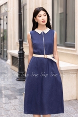 SONO - Đầm sơ mi sát nách linen viền màu