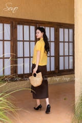 SONO - Áo linen cổ sen tay nơ thêu hoa trắng