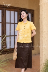 SONO - Áo linen cổ sen tay nơ thêu hoa trắng