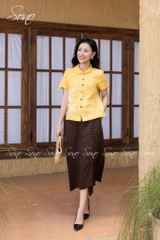 SONO - Áo linen cổ sen tay nơ thêu hoa trắng