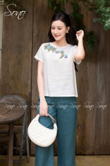 SONO - Áo linen thêu cành hoa rũ