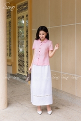 SONO - Áo linen cổ sen tay nơ thêu hoa trắng