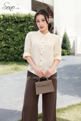 SONO - Áo linen xếp ly cổ tàu