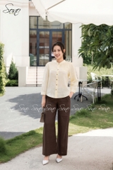 SONO - Áo linen xếp ly cổ tàu