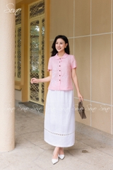SONO - Áo linen cổ sen tay nơ thêu hoa trắng