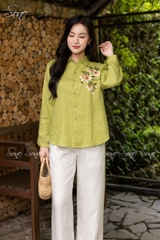 SONO - Áo sơ mi linen thêu hoa bên ngực