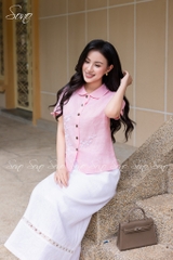 SONO - Áo linen cổ sen tay nơ thêu hoa trắng
