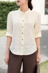 SONO - Áo linen xếp ly cổ tàu