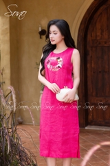 SONO - Đầm linen sát nách thêu vòng nguyệt quế