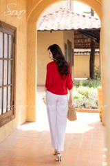 SONO - Áo linen tay lỡ thêu cành lá nâu