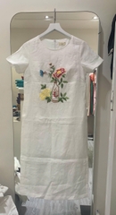 SONO - Đầm linen có tay thêu bình hoa mẫu đơn