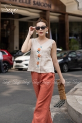 SONO - Áo linen sát nách thêu dọc