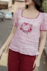 SONO - Áo linen cổ vuông thêu