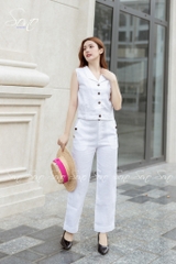 SONO - Bộ dài linen cổ bẻ nút gỗ