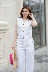 SONO - Bộ dài linen cổ bẻ nút gỗ