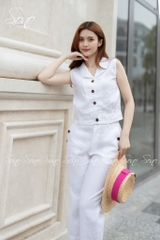 SONO - Bộ dài linen cổ bẻ nút gỗ