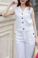 SONO - Bộ dài linen cổ bẻ nút gỗ