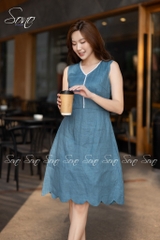 SONO - Đầm linen cổ tim viền ren