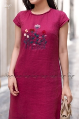 SONO - Đầm linen cổ đan thêu ngực