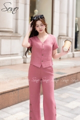 SONO - Bộ dài linen dáng ghi lê có tay