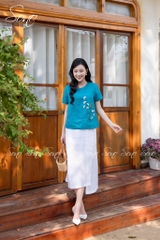 SONO - Chân váy linen đính hàng nút trước