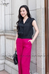 SONO - Áo linen cổ bẻ nút nhựa